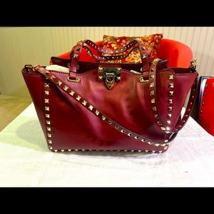 Valentino Small Rockstud Bag in Red Smooth Leather